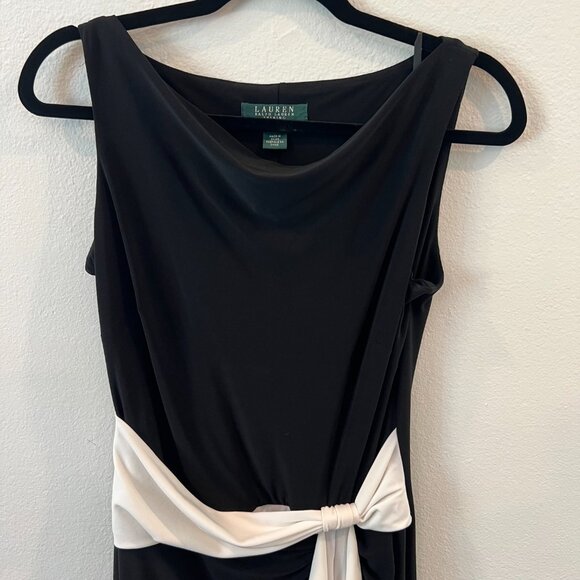 LAUREN Ralph Lauren Evening B&W Draped Ruffled Sleeveless Long Gown Sz 8 - Picture 6 of 7